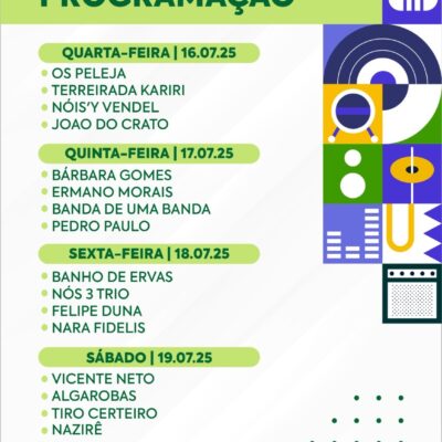 Palco Sonoro da URCA divulga atrações; programação acontece de 16 a 19 de julho